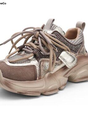 Women's Chunky Platform Sneakers Suede Leather Lace-Up Running Walking Shoes